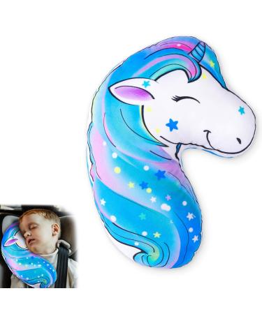 Beinou Car Seat Belt Pillow Kids Unicorn Seatbelt Cover Travel Cushion Shoulder Protector Soft Harness Pad for Toddler Adult Sleeping Head Rest Green