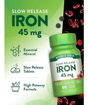 Nature's Truth Iron Supplement | 45 mg | 60 Pills | Ferrous Sulfate | Non-GMO & Gluten Free Vitamin for Men and Women - Buy Online on GoSupps.com