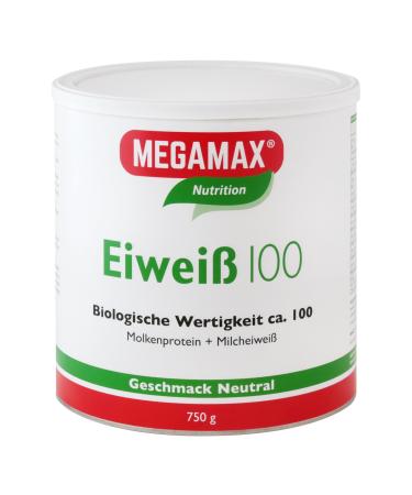 Megamax protein 100. taste neutral.Contents: 750 g.Protein powder - with vitamins magnesium and calcium.Ideal for athletes nutritional and diaet.Production in Germany.Neutral 750 g (1 Pack)
