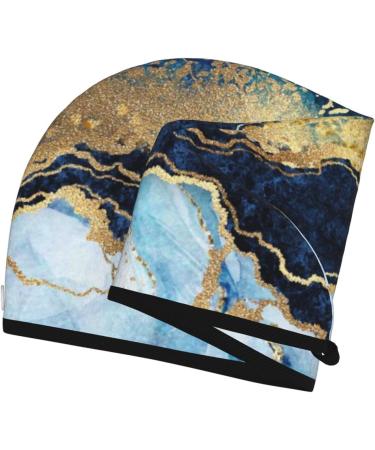 Blue Marble Gold Foil Microfiber Hair Towel | Soft & Super Absorbent Quick Dry Wrap for Women - Perfect for Long Curly Thick Hair - Buy Online on GoSupps.com
