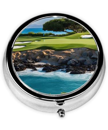 Hawaii Beach Golf Course Mini Round Pill Box | 3 Compartment Travel Pill Organizer | Portable Medicine Case for Home & Office - Buy Online on GoSupps.com