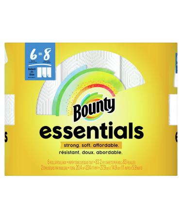 Bounty Essentials 2-Ply Paper Towels, Select-A-Size, 11" x 5 7/8", White, 83 Sheets Per Roll, Carton Of 6 Rolls