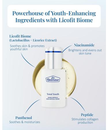 Total Youth Biome Ampoule 1.2fl oz - Premium Anti-Aging Serum for Wrinkles Elasticity & Hydration | Korean Skin Care by LG Beauty | Collagen Niacinamide & Licorice - Buy Online on GoSupps.com