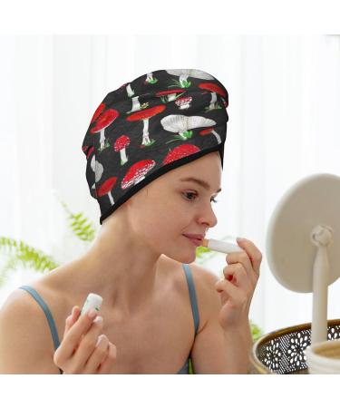 Red Mushrooms Microfiber Hair Towel | Soft & Super Absorbent Hair Wrap for Women | Quick Dry Coral Velvet Cap for Long Curly & Thick Hair - Buy Online on GoSupps.com
