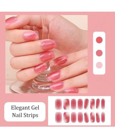 Semi Cured Gel Nail Strips 16 Pieces Glitter Gel Nail Stickers Full Nail Wraps Soft Self Adhesive Natural French Tip Manicure Kit with 2 Prep Pads Nail File & Wooden Stick - Blushing Whisper - Buy Online on GoSupps.com