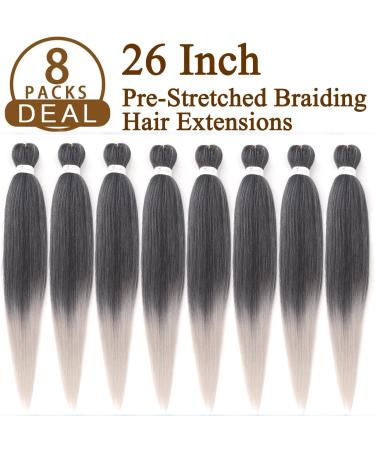 8 Packs/Lot EZ Braid 26 inch Professional Pre Stretched Braiding Hair Yaki Texture Braiding Hair for Crochet Hair Braids Long Free Synthetic Fiber Hair Extensions (#T1B/Silver) 26 Inch (Pack of 8) #T1B/Silver - Buy Online on GoSupps.com