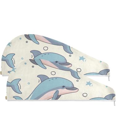 Blue Dolphins Hair Towel 2 Pack | Super Absorbent Quick Dry Hair Turbans for Women & Girls | Perfect Hair Drying Solution - Buy Online on GoSupps.com