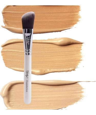 Nanshy Flat Foundation Brush - Precise Angled Make up Brush - Slanted Bronzer Blusher Liquid Foundation and Concealer Brush - (White/Chrome Full Size) - Buy Online on GoSupps.com