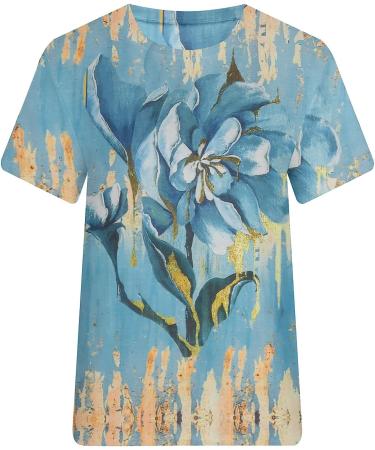 Vintage Flowers Printed Women's T-Shirt | Short Sleeve Casual Blouse | Round Neck Graphic Tee - XX-Large Green - Buy Online on GoSupps.com