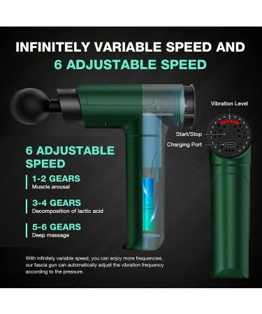WowTowel Percussion Massage Gun | Deep Tissue Muscle Electric Gun Handheld Vibration Device | 6 Heads, 6 Speeds, Quiet Brushless Motor | Dark Green - Buy Online on GoSupps.com