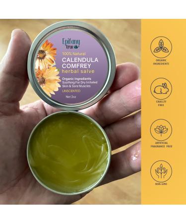 Epifany True Natural Calendula Salve 2oz + Calendula & Comfrey Herbal Salve 2oz Fragrance Free 2-Pack Bundle | Dry Skin Soothing Balm Eczema Cream Itch Relief - Buy Online on GoSupps.com