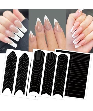 1860 Pcs French Tip Nail Guides  Self-Adhesive French V-Shaped Moon Shaped Manicure Strip Stickers for Edge Auxiliary Black DIY Decoration Stencil Tools(5 Designs  36 Sheets) French Manicure  36 Sheets