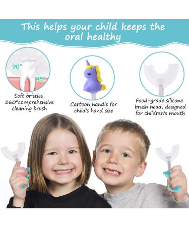Kids U Shaped Cartoon Training Toothbrush | Age 2-6 | Food Grade Soft Silicone | 360 Oral Teeth Cleaning Design | Blue - Buy Online on GoSupps.com