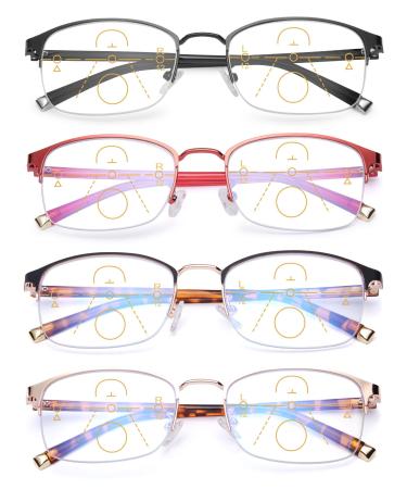 Vevesmundo Multifocal Blue light filter Leading glasses men MENAL METAL PROCESSIVE FIRST REASION With preservation+1.0 +1.5 +2.0 +2.5 +3.0 +3.5 Multifocal reading glasses - 4 pieces of reading glasses SET 2.0 X