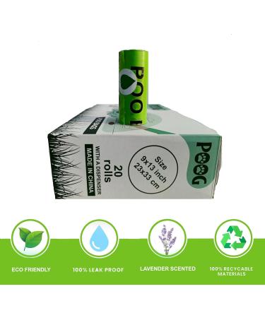 POOG Total 300 Count (Pack of 20 Rolls) Biodegradable Dog Poo Bags Lavender Scented Extra Strong Thick and Guaranteed Leak Proof included 1 Adjustable Dispenser - Buy Online on GoSupps.com