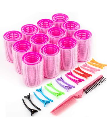 Hair Curlers,Hair Rollers,Hair Curlers Spiral Curls,Hair Curlers No Heat,Hair Curlers Rollers,2 Practical Size 24 Pcs Heatless Hair Curlers with 24Pcs Hair Clips 1 Comb Pink-universal size