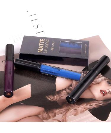 NewBang 3Pcs Dark Lipstick & Lipliner Set - Matte Liquid Lipstick, Lip Gloss & Liner in Black, Blue, Purple - Waterproof, Longlasting - Halloween/Christmas Makeup - 3 Count - Buy Online on GoSupps.com