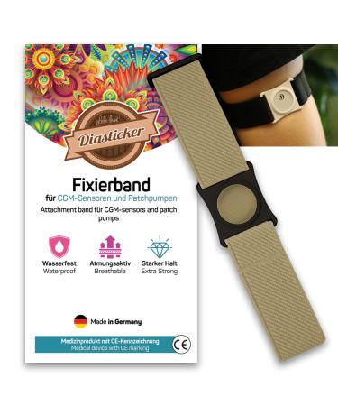 Diasticker |Freestyle Libre 3 - Fixing band |Flexible - waterproof - strong stop |Sensor protection fixation for freestyle Libre sensor |Halter: Black (Large: 35-45 cm beige) L (35 - 45 cm) Beige