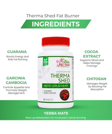 Mila Miamor Therma Shed Energy & Metabolism Support Supplement with Chitosan Yerba Mate Garcinia & Guarana | Non-GMO | 60 Tablets - Buy Online on GoSupps.com