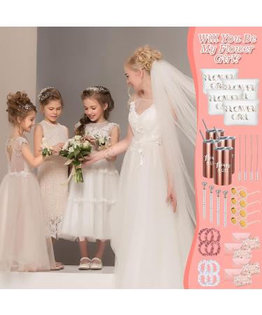 Flower Girl Proposal Gift Set - Tumblers, Be My Flower Girl Card, Makeup Bag, Sunglasses, Hair Scrunchies, Diamond Pen - Wedding/Bridal Shower (32 Pcs) - Buy Online on GoSupps.com