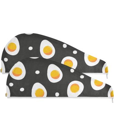Seamless Fried Eggs & Polka Dots Hair Towel 2 Pack - Super Absorbent Quick Dry Hair Turbans for Women & Girls - Buy Online on GoSupps.com