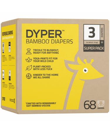 DYPER Bamboo Baby Diapers Size 3 | Natural Honest Ingredients | Cloth Alternative | Day & Overnight | Plant-Based + Eco-Friendly | Hypoallergenic for Sensitive Newborn Skin | Unscented - 68 Count Size 3 (68 Count)