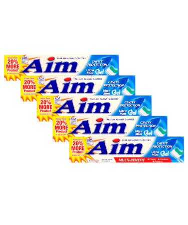 Aim Multi-Benefit Ultra Mint Cavity Protection Gel- 5.5 Oz (Pack of 5)
