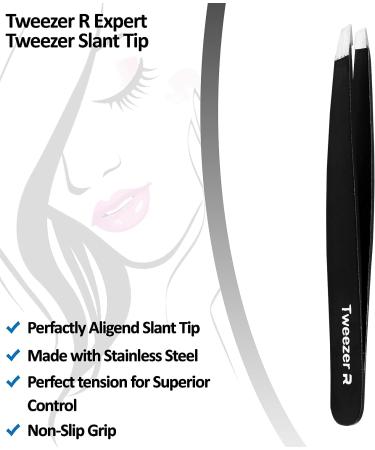 RUBEXX Precision Slant Tip Eyebrow Tweezers - Stainless Steel for Men and Women, Perfect for Ingrown Hair Removal and Plucking Chin, Anti-Slip Black Handle - Buy Online on GoSupps.com