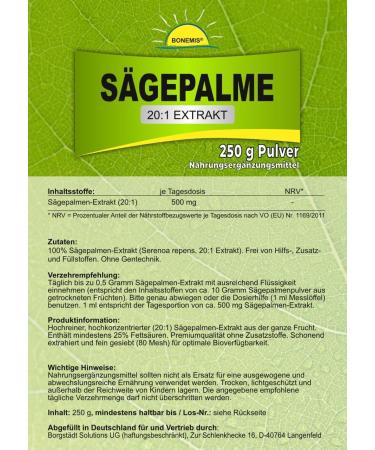 Buy Bonemis Saw Palmetto Extract 250g | Highly Concentrated 20:1 | Pure & Additive-Free | International Shipping Available - Buy Online on GoSupps.com