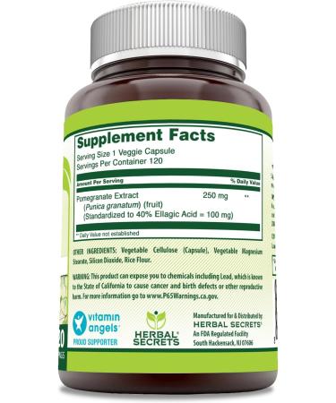 Herbal Secrets  Pomegranate Extract 250 Mg - 120 Veggie Capsules - Buy Online on GoSupps.com
