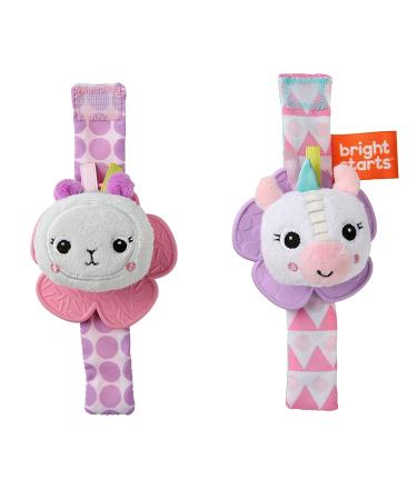 Bright Starts Rattle & Teethe Wrist Pals Toy, Unicorn & Llama, Newborn+, 2 Count