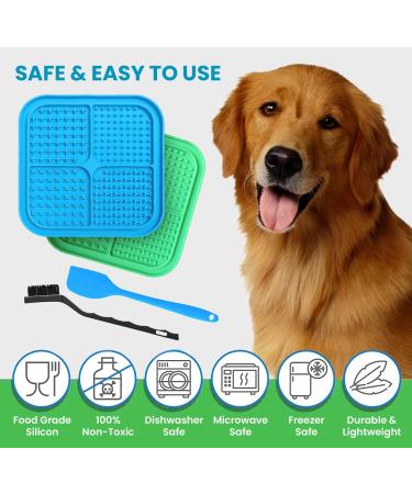 BREXTER Premium Licky Mats for Dogs - 2 Pack Lick Mats with Suction Pads for Anxiety Relief - Includes Dog Tag Spatula and Brush - Green and Blue - Buy Online on GoSupps.com
