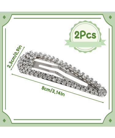 2Pcs Rhinestone Snap Hair Clips - Shining Silver Metal Clips for Women - Buy Online on GoSupps.com