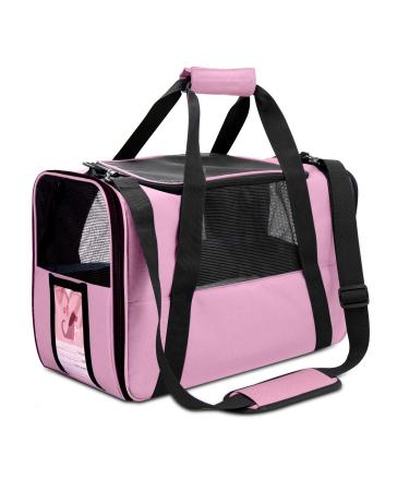 NAT Dog Carrier Cat Carrier Pet Carrier, Airline Approved Dog Carrier with Mesh Window, Breathable, Collapsible,Soft-Sided,Escape Proof,Easy Storage, Best for Small Medium Cats Dogs Medium Pink