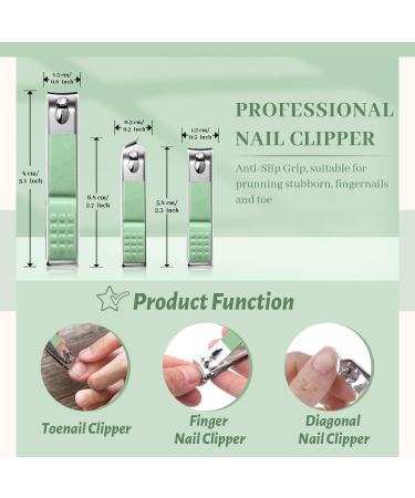Professional Nail Clipper Manicure Pedicure Kit 12 in 1 with Green Leather Travel Bag - Perfect Nail Care Tool Set for Women and Men - Buy Online on GoSupps.com