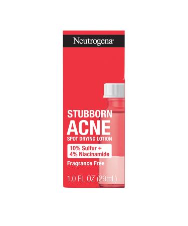 Neutrogena Stubborn Acne Spot Drying Lotion Fragrance-Free Sulfur Acne Treatment Clears Acne By Drying Up & Shrinking Pimples Paraben- & Oil-Free 10% Sulfur & 4% Niacinamide 1.0 fl. oz