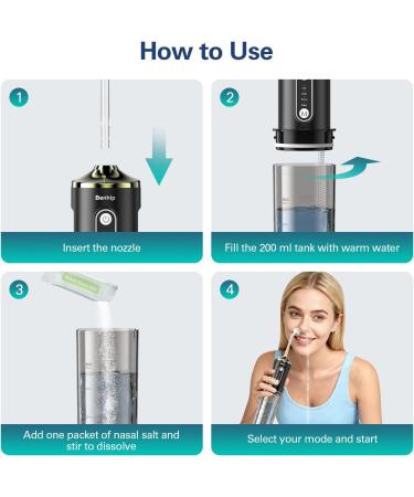Benhip Electric Nasal Irrigation System Kit Sinus Rinse Bottle Neti Pot Decongestant Relief System for Kids/ Adults Cordless Storeable Waterproof with 60 Saline Packets Wash Nose & Snoring Remedy - Buy Online on GoSupps.com