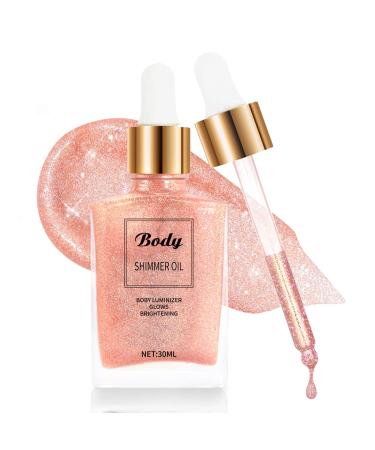 DAGEDA Rose Gold Body Shimmer Oil Luxurious Shimmer Body Oil Body & Face Highlighter for Makeup Lightweight and Non-Greasy Body Glow Oil Smooth Body Illuminator for Skin 1.1 fl.oz.