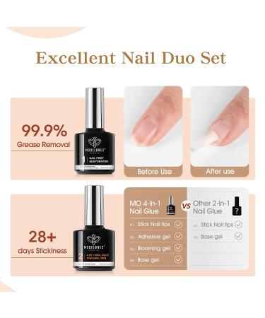 Modelones 4 in 1 Nail Kit: Nail Glue Gel, Dehydrate Gel, Extension Gel Set for False/Acrylic Nails - Long Lasting, Curing Needed - Buy Online on GoSupps.com