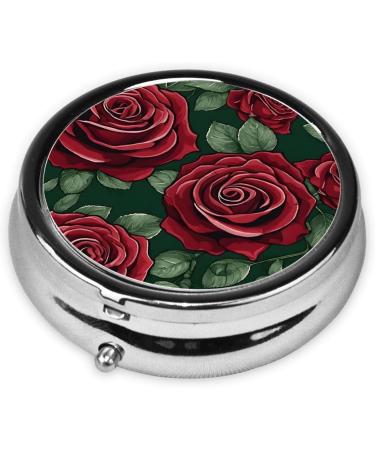 Red Rose Round Pill Box - 3 Compartment Mini Organizer for Travel & Vitamins | Portable Decorative Pill Case - Buy Online on GoSupps.com