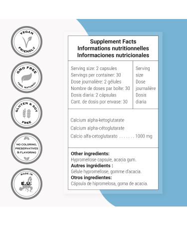 SuperSmart Calcium AKG (Highly Bioavailable) - Calcium Alpha-Ketoglutarate Ca-AKG - Cellular Energy | Gluten Free & Vegan - 60 Vegetarian Capsules - Buy Online on GoSupps.com