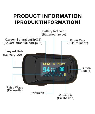 Pulse Oximeter for Finger Oxygen Measuring Device Fingertip Oximeter Measures Oxygen Saturation SpO2 Pulse Frequency Oximeter with OLED Display and Alarm Function(Black) - Buy Online on GoSupps.com