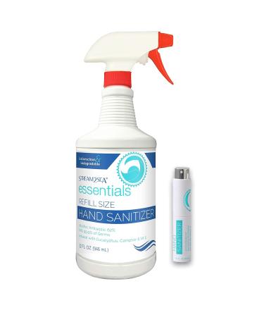 Stream2Sea Hand Sanitizer 32 oz Refill & Refillable Twist Top Set - Natural Protection for Skin and Body - Reef Safe and Paraben Free.