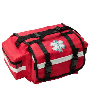 NOVAMEDIC Professional Empty Red First Responder Bag  17 x 9 x 7  EMT Trauma First Aid Carrier for Paramedics and Emergency Medical Supplies Kit  Lightweight and Durable