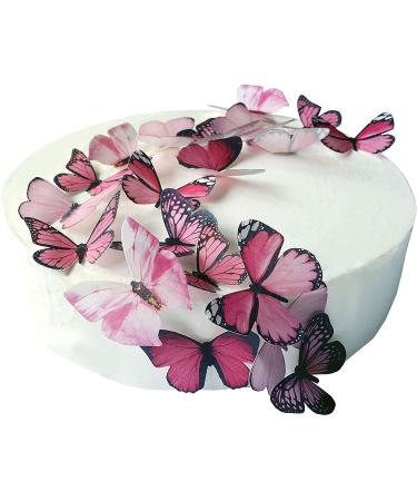 24 x pre -cut beautiful pink butterflies edible rice paper/Oblate paper cake decoration decoration for cupcake cake dessert for birthday party wedding baby party (m)