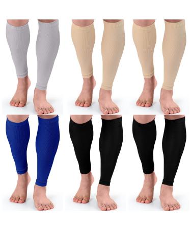 6 Pairs Leg Compression Sleeves Calf Compression Socks for Women Men Footless Leg Support Brace for Running Cycling Shin Splint Swelling Varicose Veins Pain Relief (Retro Color, Large/XX-Large) Retro Color Large/ XX-Large