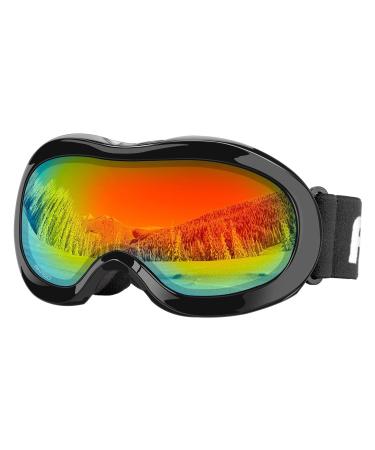 AKASO Kids Ski Goggles for Youth, Kids, Anti-Fog, 100% UV Protection, Double-Layer Spherical Lenses Black Frame / Grey Lens With Revo Red (Vlt 12%)