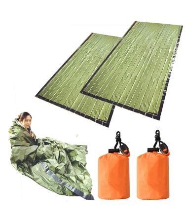 2-Person Emergency Sleeping Bag, Ultra Lightweight Waterproof Thermal Bivy Sack Cover, XL Emergency Shelter Survival Kit for Hiking Outdoor Camping  Olive green