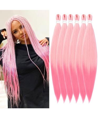 Pre-Stretched Braiding Hair 26 Inch 6packs Braiding Hair for Braids Yaki Texture Crochet Hair Box Braids Hot Water Setting synthetic braiding hair extensions (26 inch 613-pink#) 66cm-26 inches (6 Pack) 613-pink#