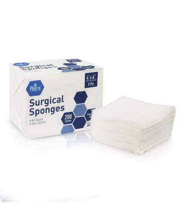 Medpride Surgical Sponges 200 Pack –Gauze Pads Non sterile -First Aid Wound Care Dressing Sponge – Woven Medical Nonstick, Non Adherent Mesh Scrubbing Bandages – Disposable, Absorbent 4'' x 4'', 8 ply